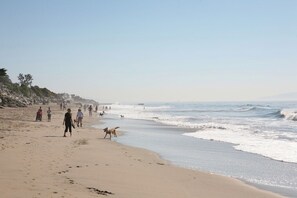Vlak bij het strand, ligstoelen, strandlakens