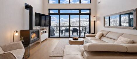 Smart TV, fireplace, stereo