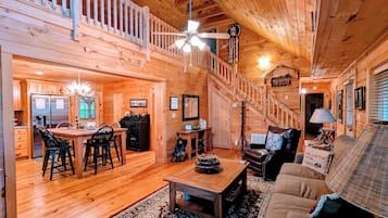 Smart TV, fireplace, DVD player, books