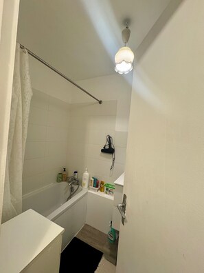 Hair dryer, towels, toilet paper