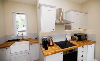 Apartamento | Cocina privada | Frigorífico, microondas, horno y placa de cocina