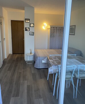 1 chambre, fer et planche à repasser, lit parapluie