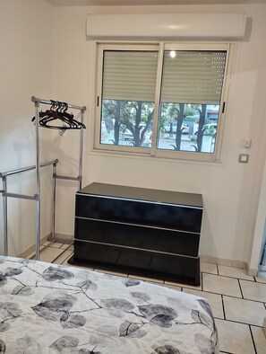 1 bedroom, desk, iron/ironing board, travel cot