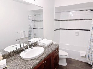 Hair dryer, towels, toilet paper