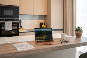 Fridge, microwave, oven, dishwasher
