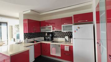 Fridge, microwave, dishwasher, coffee/tea maker