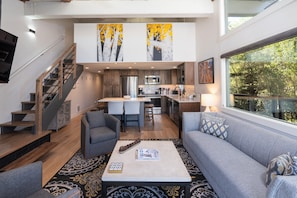 TV, fireplace, stereo