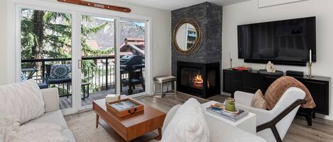 テレビ、暖炉、ステレオ