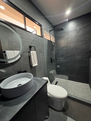 Ducha, toallas, jabón, papel higiénico