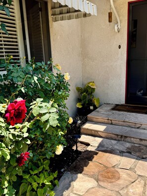 Exterior detail - NEW HOST!  Charming 3-bed Santa Barbara home w AC, WiFi, Garden Oasis, near sea (Santa Barbara)
