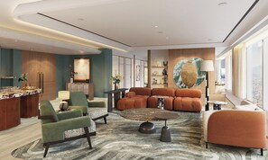 Presidential-sviitti | Ylelliset vuodevaatteet, tallelokero huoneessa, työpöytä