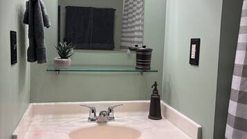 Hair dryer, towels, toilet paper
