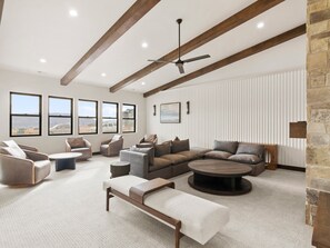 Smart TV, fireplace, ping pong