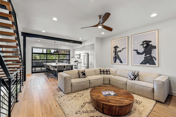 Smart TV, fireplace, table football