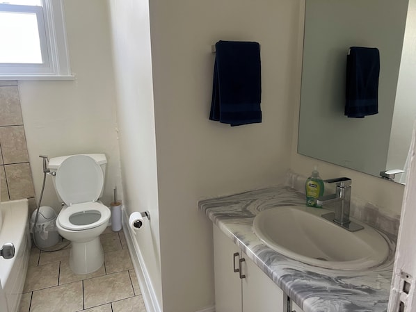Towels, soap, shampoo, toilet paper