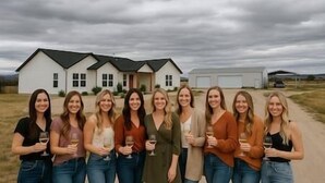 A group of people standing in front of a white house with a black roof, holding glasses of wine. - Private 7-Acre Wine Trail Estate near Lake Lowell (Caldwell)