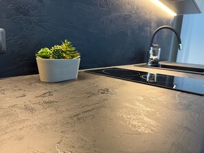 Réfrigérateur, un four, surface de cuisson, cafetiÚre-théiÚre