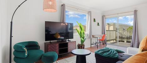Family Apartment, 2 Bedrooms, Non Smoking, Kitchen | Living area | 55-inch LED TV with digital channels