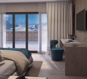 Studio Suite Cao cấp, quang cảnh núi | Két bảo mật tại phòng, bàn, khu vực làm việc phù hợp cho laptop 