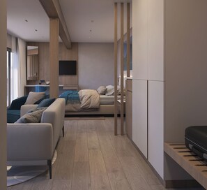 Studio Suite Cao cấp, quang cảnh núi | Két bảo mật tại phòng, bàn, khu vực làm việc phù hợp cho laptop 