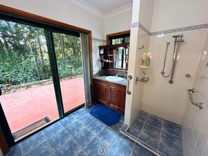 Eco-friendly toiletries, hair dryer, towels