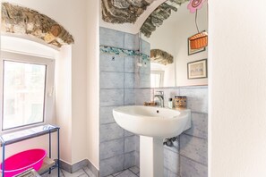 Shower, hair dryer, bidet, towels
