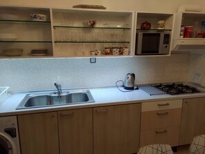 Réfrigérateur, micro-ondes, plaque de cuisson, cafetière/bouilloire