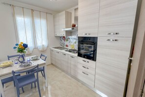 Fridge, oven, stovetop, cookware/dishes/utensils