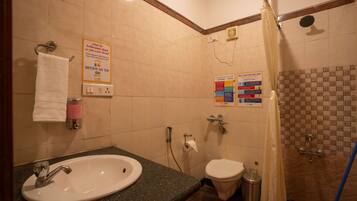 Shower, free toiletries, toilet paper