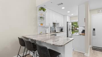 Fridge, microwave, dishwasher, coffee/tea maker