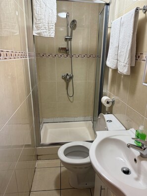 Towels, soap, shampoo, toilet paper