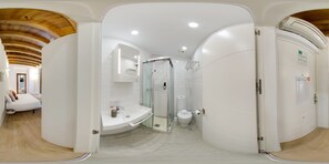 A panoramic view of a modern bathroom with a glass-enclosed shower, a white sink, and a toilet. - Stay U-nique Apartments Nosquera (Málaga)