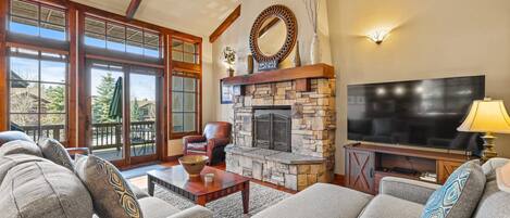 Smart TV, fireplace, DVD player