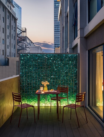 Desk, blackout curtains, soundproofing, iron/ironing board