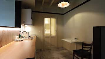 Superior Apartment, Patio, Garden View | Private kitchen | Full-sized fridge, microwave, stovetop, espresso maker