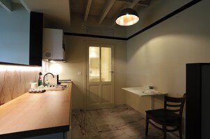 Superior Apartment, Patio, Garden View | Private kitchen | Full-size fridge, microwave, stovetop, espresso maker