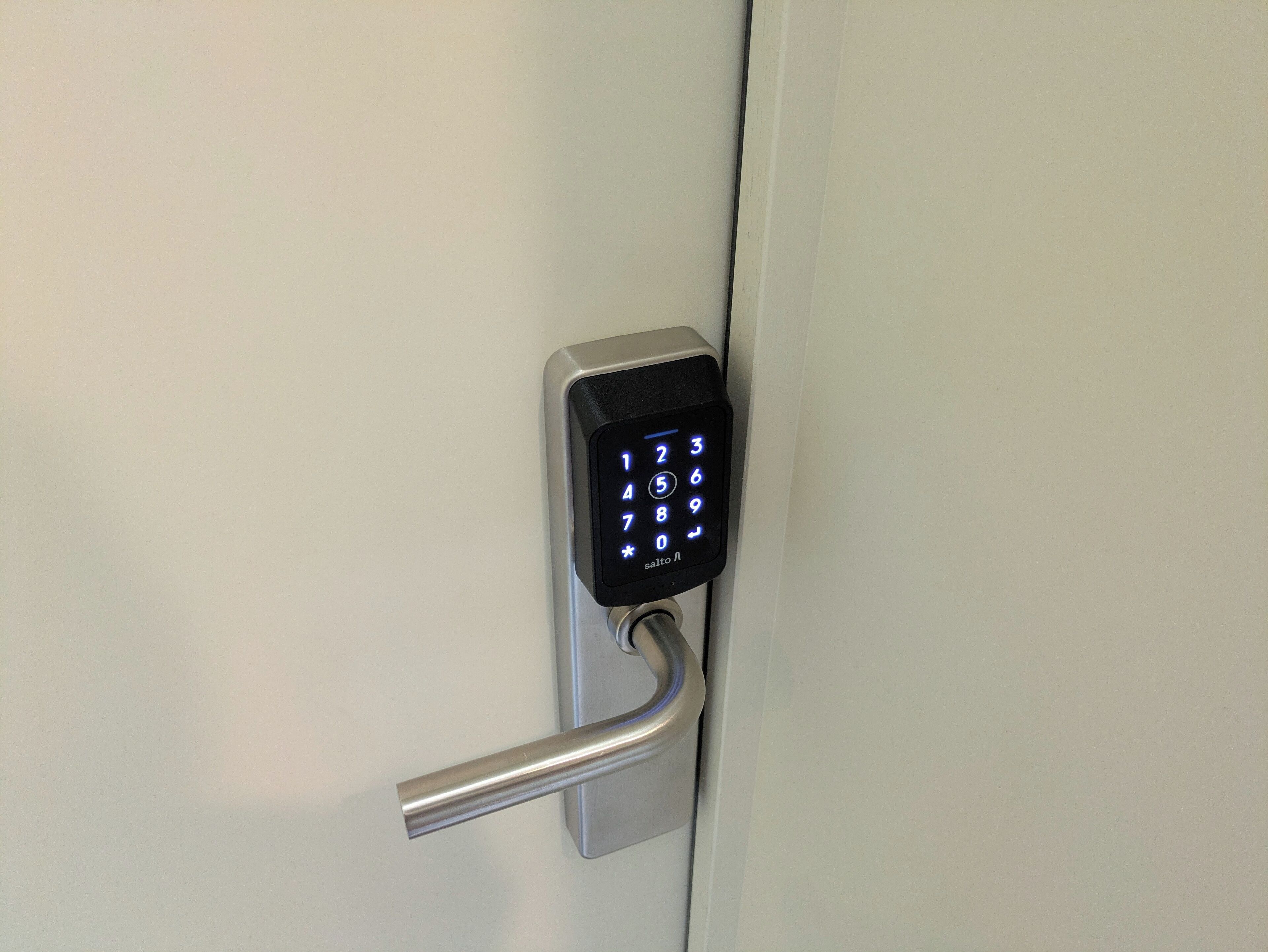 A door with a numeric keypad lock.