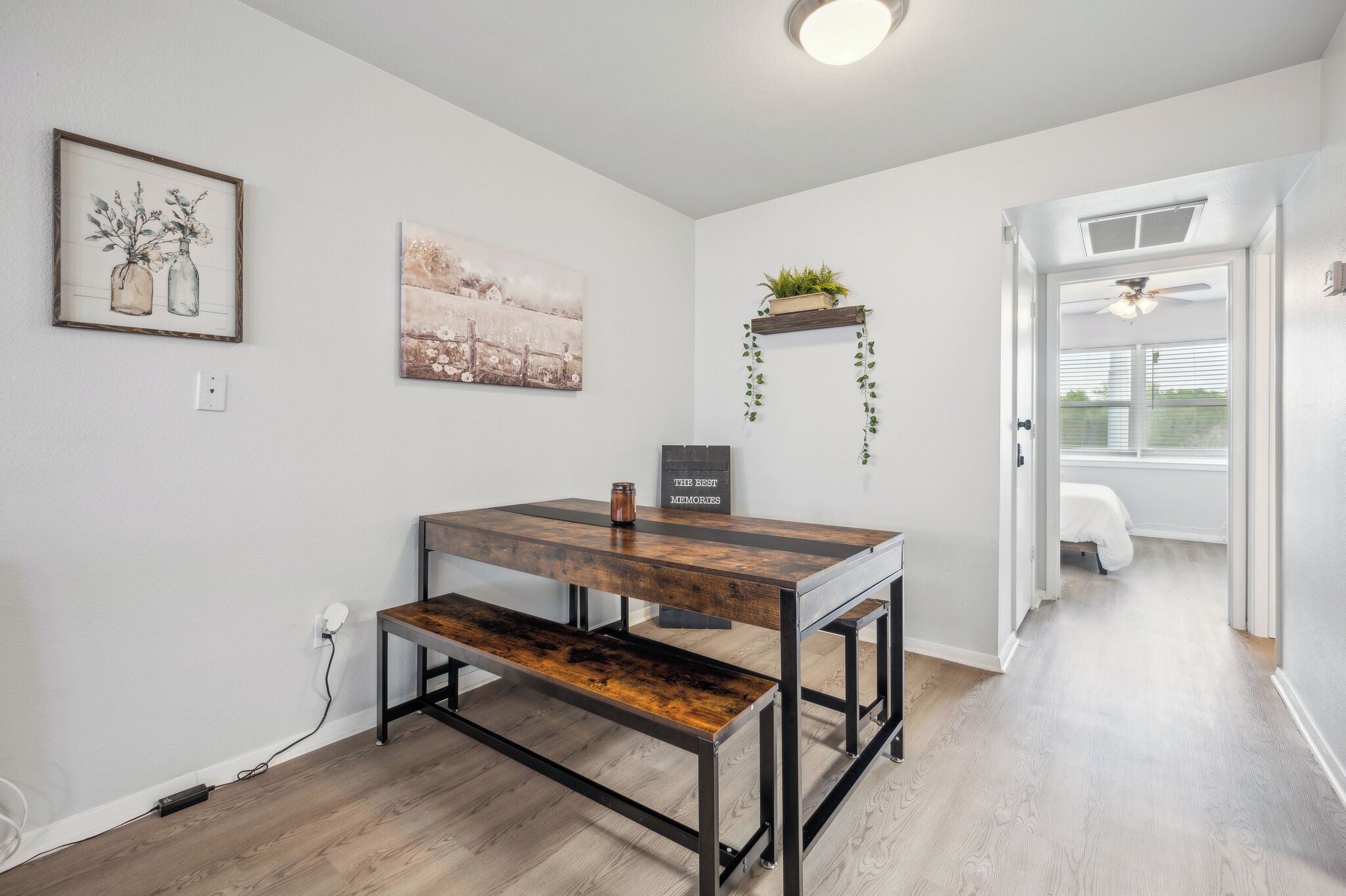 1 bedroom, desk, iron/ironing board, travel crib