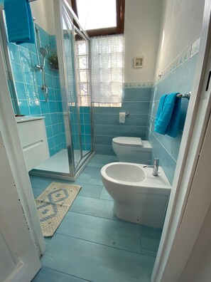 Ducha, secador de pelo, bidet, toallas