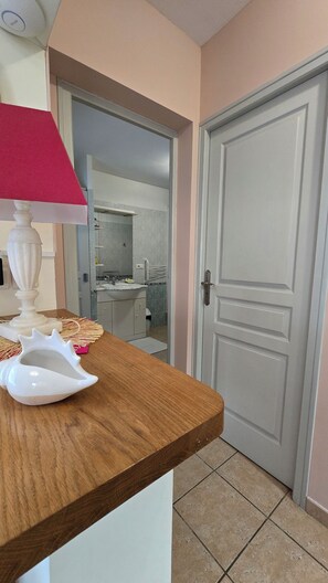 Shower, hair dryer, toilet paper