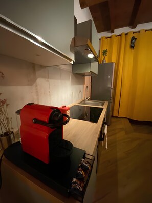 Fridge, oven, stovetop, electric kettle