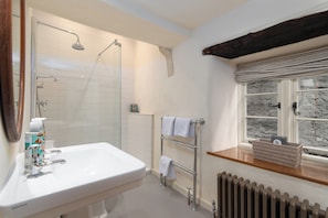 Shower, eco-friendly toiletries, hair dryer, towels