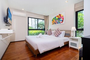 Perhehuoneisto, 1 makuuhuone, parveke, näköala puutarhaan