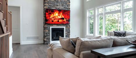 TV, fireplace, offices