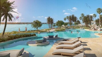 3 outdoor pools, open 10:00 AM to 6:00 PM, cabanas (surcharge)