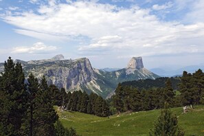 A mountainous landscape with prominent rock formations and dense forests. - Les M Riers in Grenoble (Grenoble)