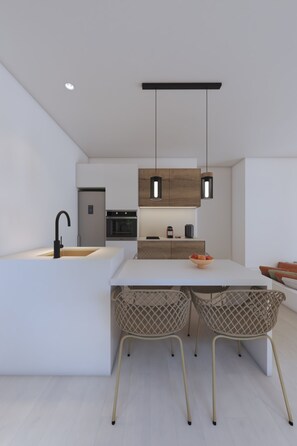 Fridge, oven, stovetop, coffee/tea maker