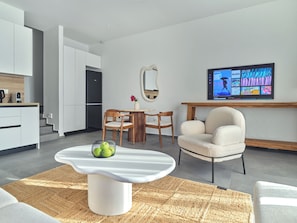 Standard Apartment, Sea View | Living area | Smart TV - Parousia Luxury Apartments (Paros)