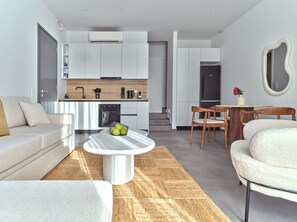 Standard Apartment, Sea View | Living area | Smart TV - Parousia Luxury Apartments (Paros)
