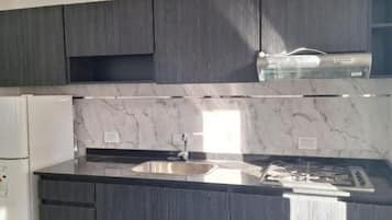 Fridge, microwave, oven, coffee/tea maker